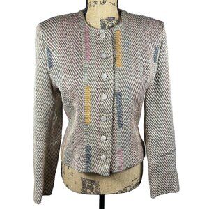 VTG Deborah Cross Textile Artist Rare Multicolor Woven Blazer Sz S? M? Old Money